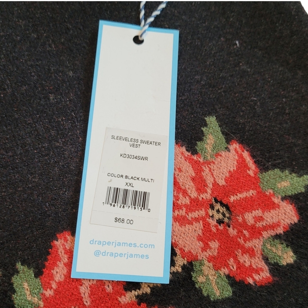 NEW Draper James RSVP Floral Jacquard Holiday Sweater Vest Black Red XXL - Picture 9 of 16